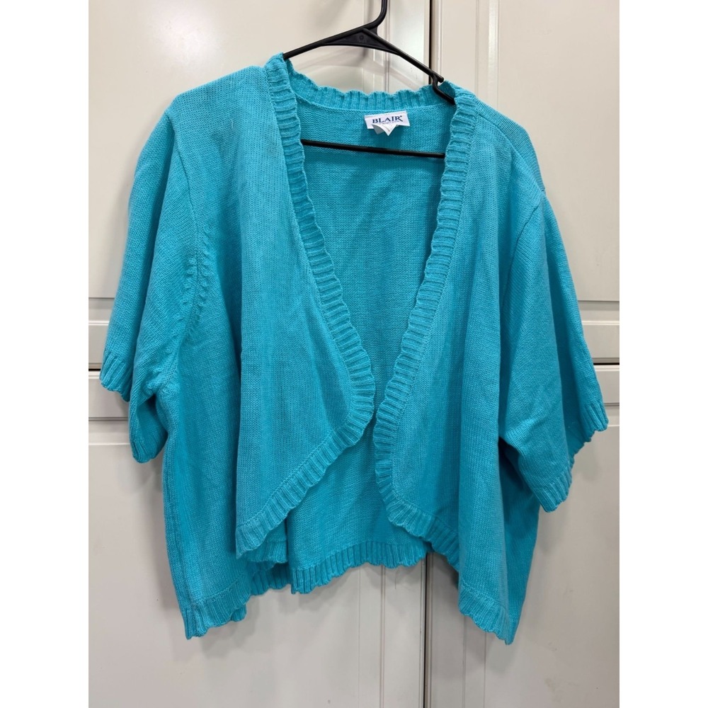 Blair Womens Turquoise Open Front Cardigan Sweater 4XL Lightweight Knit